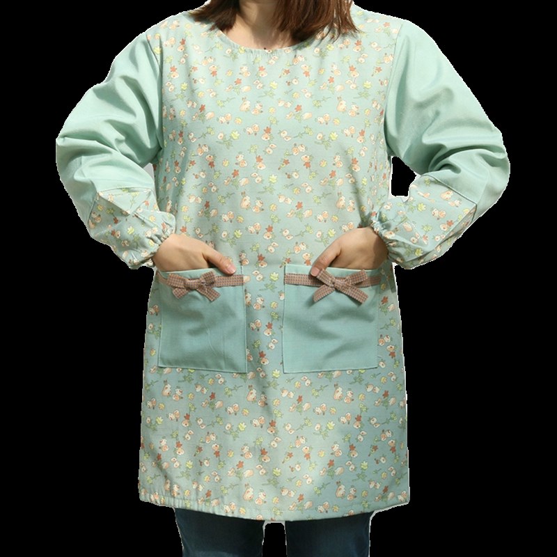韩式田园碎花时尚简约长袖围裙罩衣反穿衣工作服家用防水成人