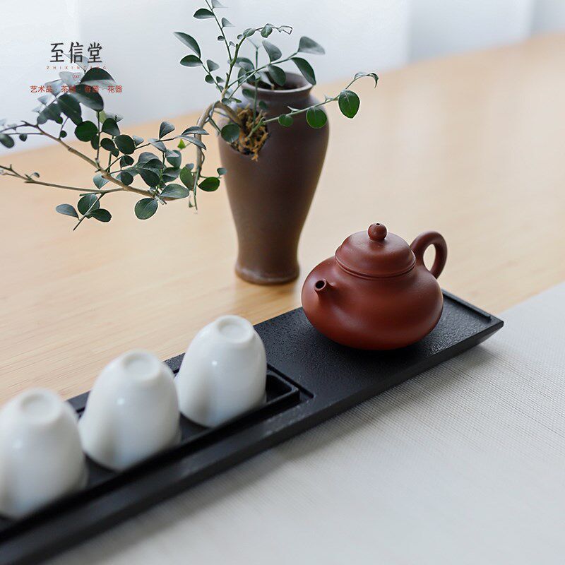 闻石手工天然乌金石茶杯架茶杯托简约壶承轻奢沥水干泡台小茶盘