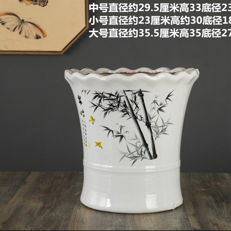 超大号花盆栽树孔雀蓝陶瓷家用室外深盆圆底户外庭院大口室外宽口
