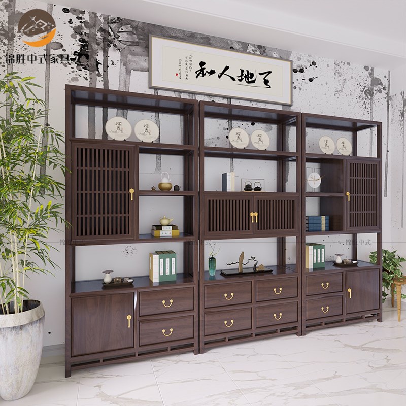 新中式实木博古架多宝阁展示柜书柜组合茶室置物架茶叶柜隔断货架