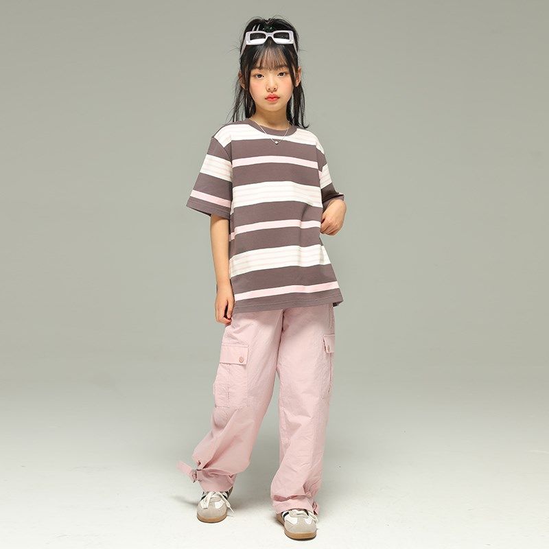 小女森女童夏季裤子儿童薄款时尚粉色工装裤中大童外穿休闲阔腿裤