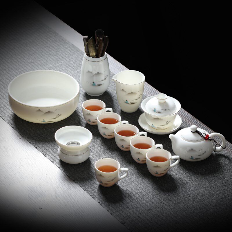 高端茶具套装奢华2024新款茶杯功夫陶瓷家用带把不烫手办公室盖碗