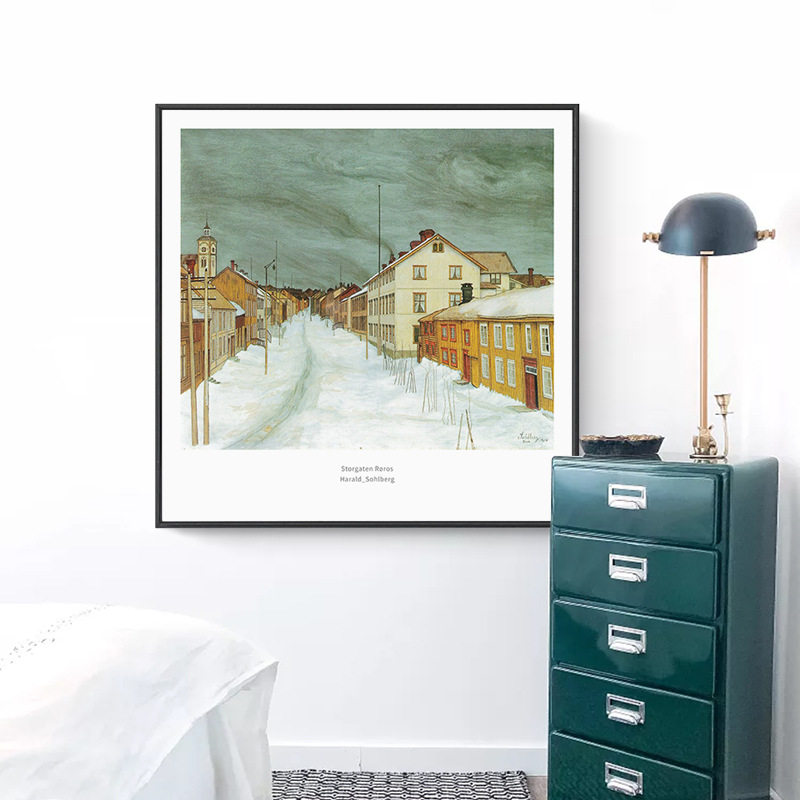 北欧卧室装饰画艺术微喷油画小镇风景画餐厅壁画客厅挂画墙上框画