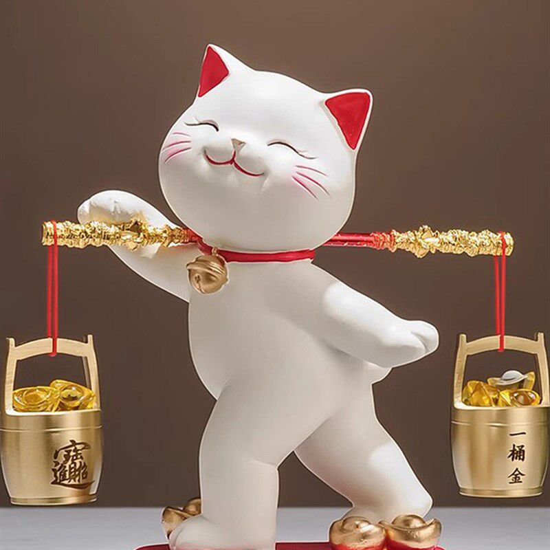 新中式一桶金招财猫摆件乔迁开业礼物客厅电视柜公司收银台装饰品