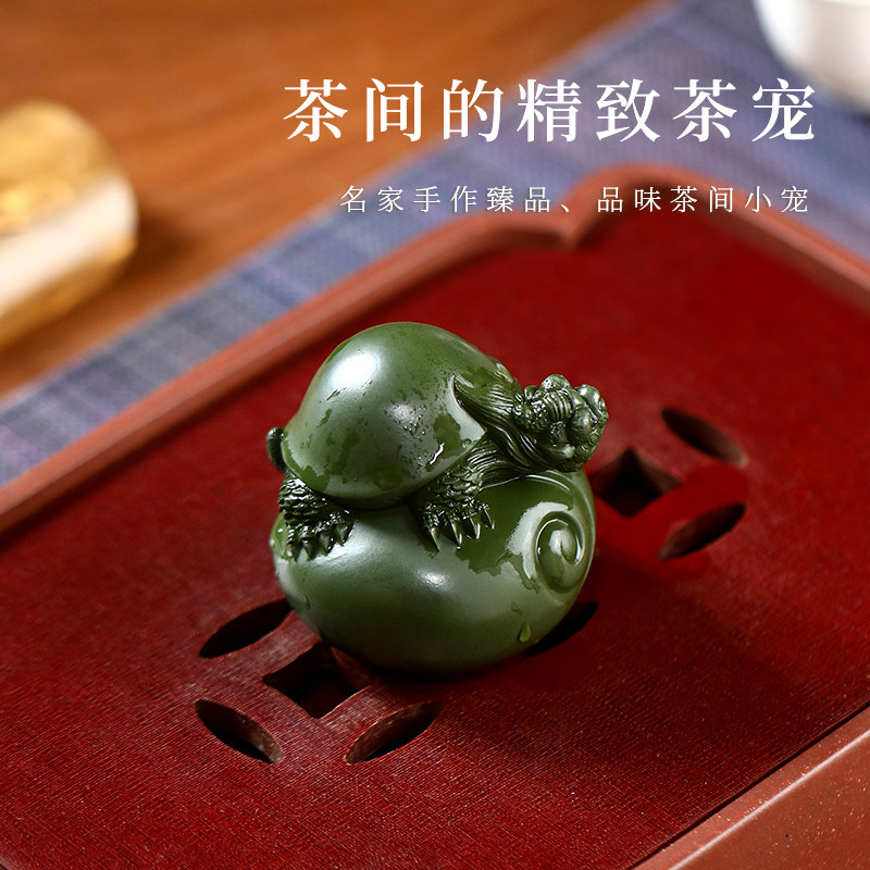 宜兴紫砂茶宠摆件陈洪军手工龙龟雕塑绿泥乌龟寿龟富甲茶玩可泡养
