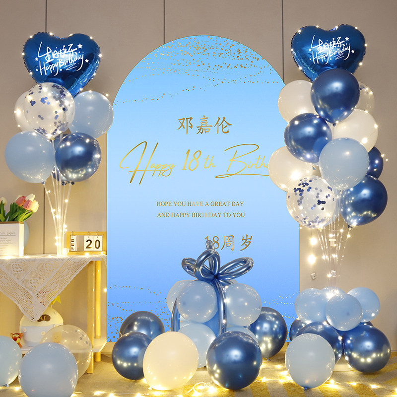 生日party惊喜装饰气球海报背景男孩女孩派对背景墙场景创意布置