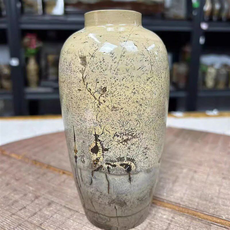 国画草花天然奇石花瓶笔筒四方柱实木底座摆件办公室玄关镇宅石头