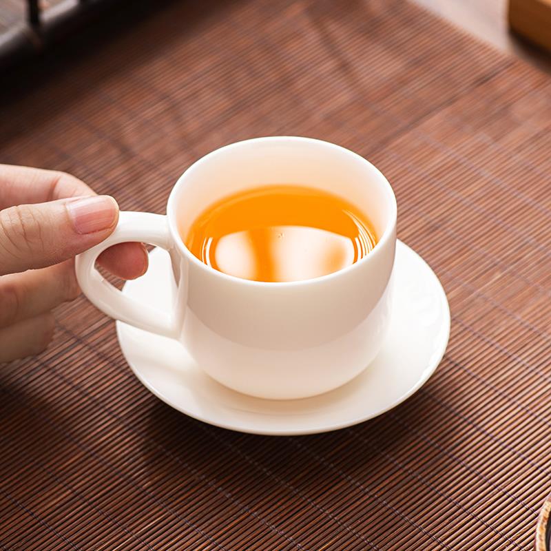 羊脂玉茶杯套装品茗杯带把主人杯家用办公白瓷6只装小水杯130ml