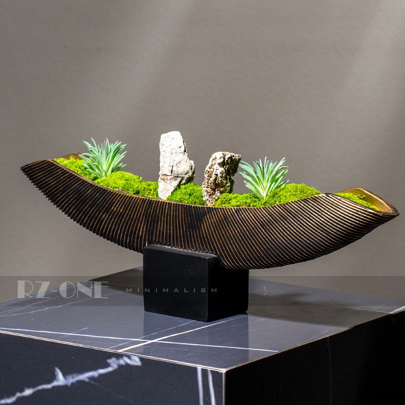新中式花艺仿真绿植观样板房客厅售楼处永生植物青苔盆栽桌面摆件