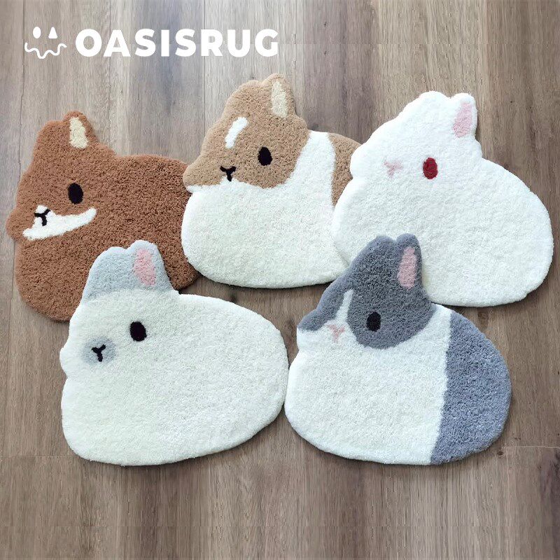 OASISRUG兔子道奇兔可爱动物tufting杯垫地毯挂毯创意礼物家居