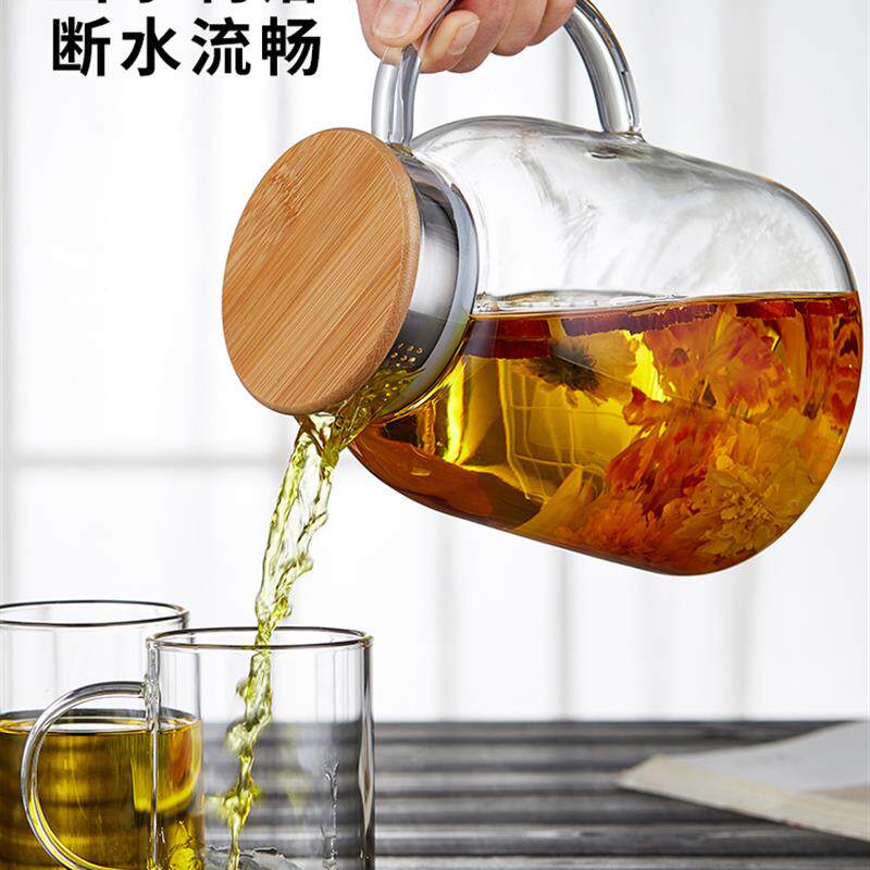景德镇高硼硅玻璃茶壶耐高温加厚冷水壶家用花茶泡茶壶茶具套装