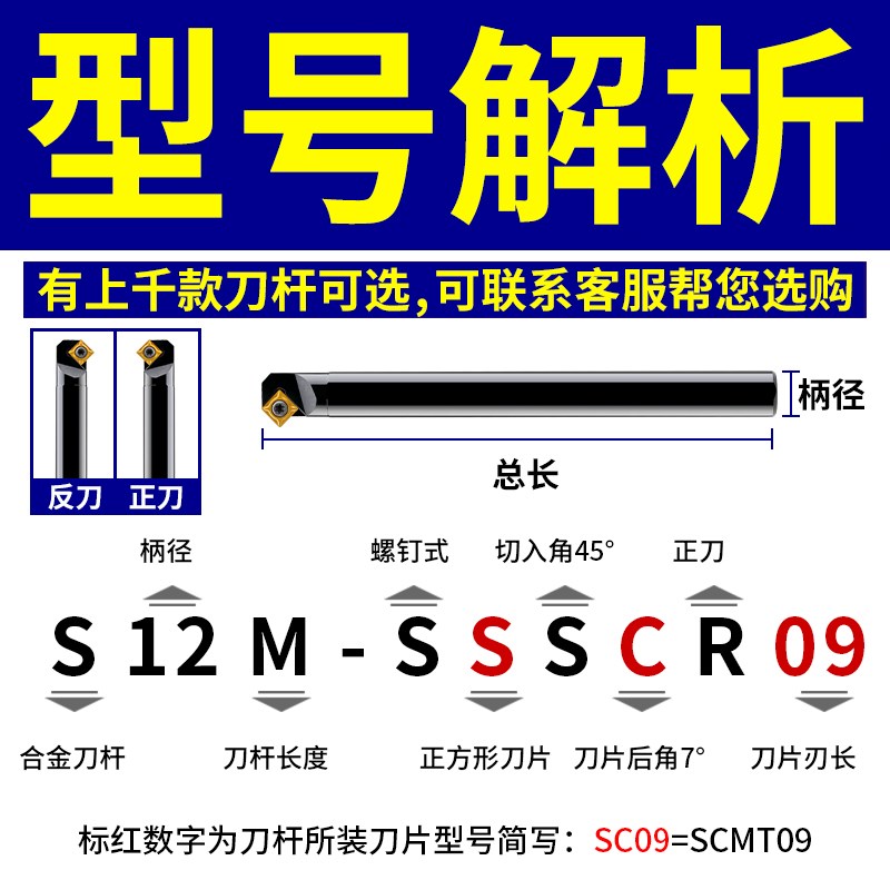 数控车刀杆45度螺钉式内孔车刀S12M/20R-SSSCR09车床刀具镗刀杆图片