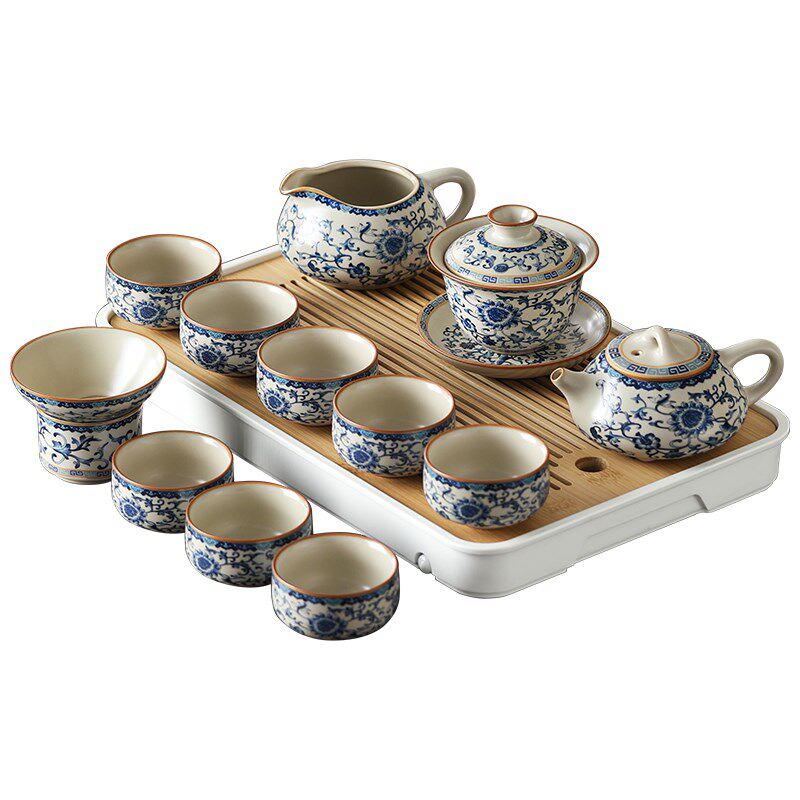 青花汝窑功夫茶具套装家用2024新款客厅轻奢高档泡茶器具喝茶茶杯
