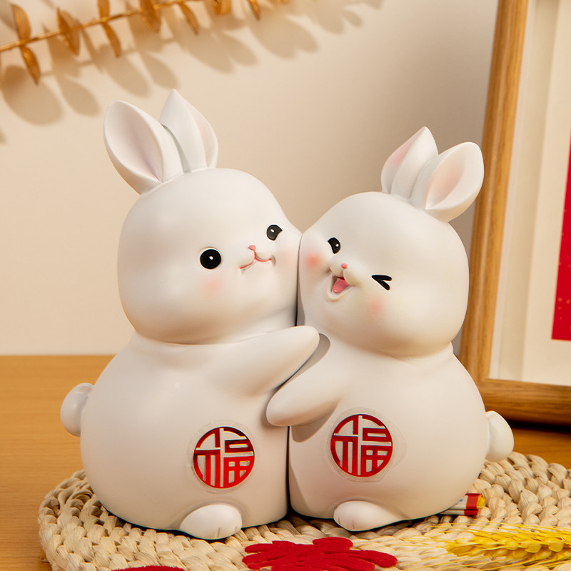 小兔子摆件一对2026新款高级感客厅旺宅吉祥物装饰品情侣新婚礼物