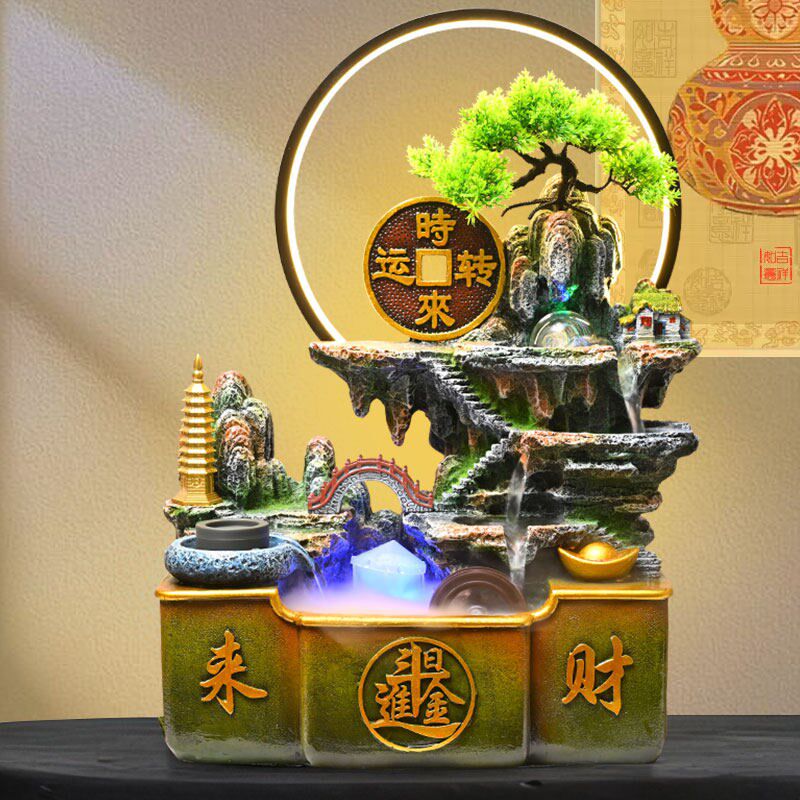 假山流水喷泉客厅摆件风车循环水招财风水轮办公室生财桌面装饰品