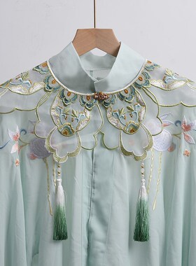 小清新绿色复古汉服云肩女新中式披肩大童假领子流苏仙气披肩国风