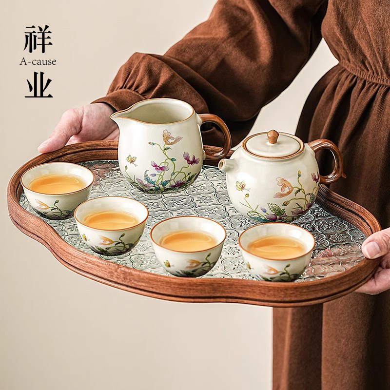 2024新款黄汝窑茶壶茶杯套装中式家用泡茶女士一人饮陶瓷功夫茶具
