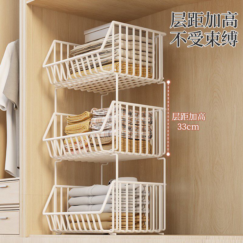 衣柜收纳筐分层架家用宿舍衣橱柜子放衣服收纳整理隔层铁艺置物架
