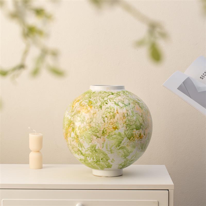 复古红色陶瓷花瓶高级感摆件客厅石榴仿真花鲜花插花餐桌大肚花器