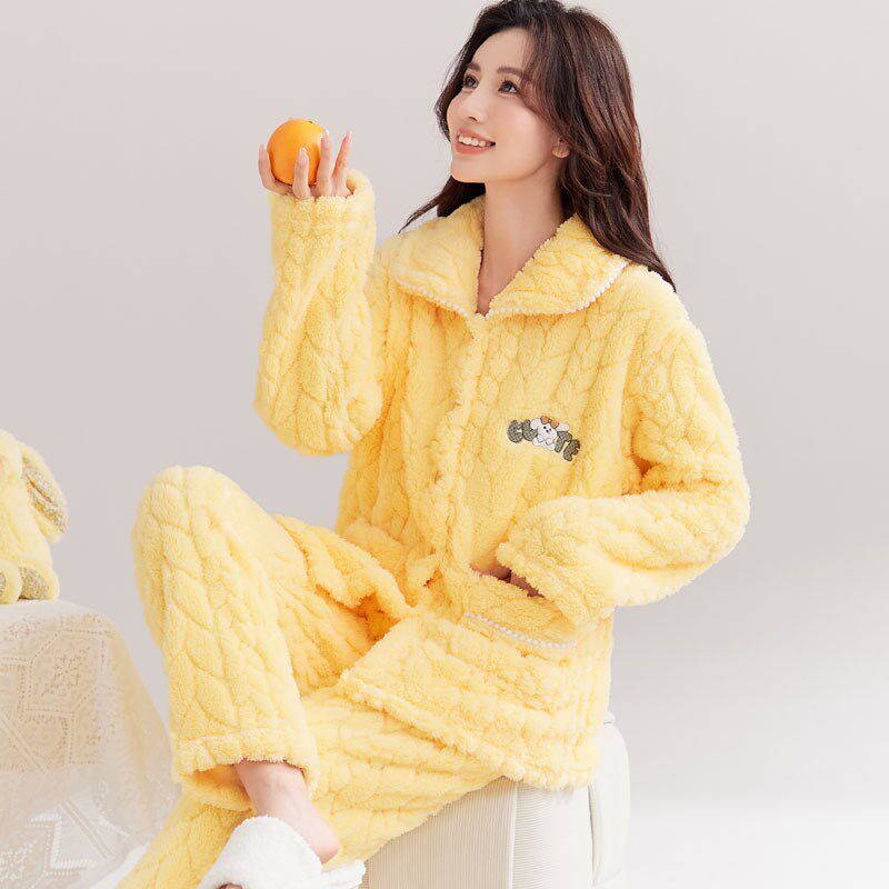 中老年睡衣秋女冬季加厚加绒珊瑚睡衣/家居服套装