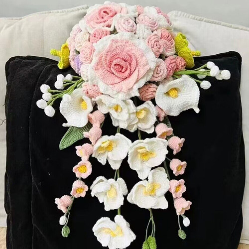 瀑布新娘手捧花针织花束材料包diy手工编织自制结婚礼物送女朋友