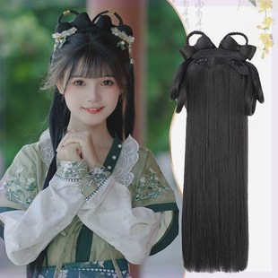 战国袍假发汉服头饰古装假发一体式懒人发箍全套发饰古风发髻盘发