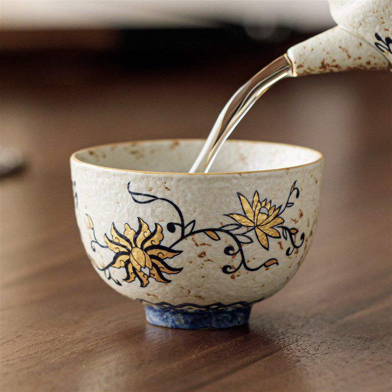 青花缠枝莲品茗杯单杯陶瓷国潮风主人杯茶杯个人专用泡茶功夫茶具