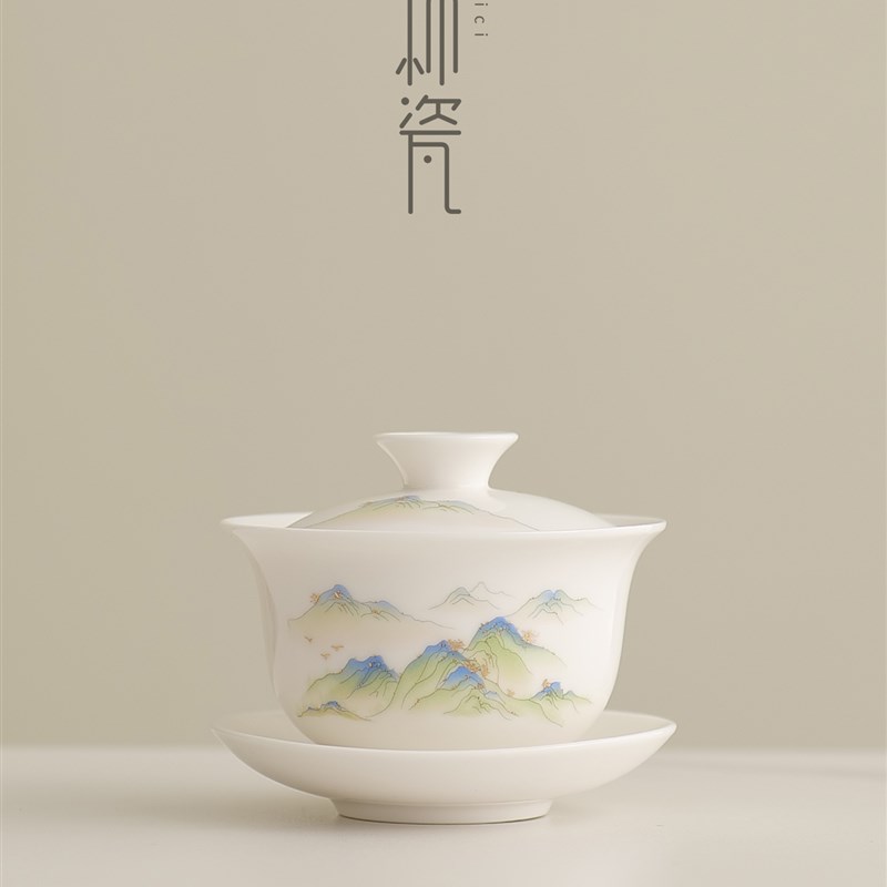 德化白瓷盖碗茶杯单个家用泡茶碗三才盖碗盖子功夫茶具大号高档