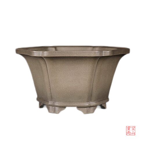 外销精品 宜兴紫砂花盆小品 全手工仿古轮花形乌泥多肉绿植盆景