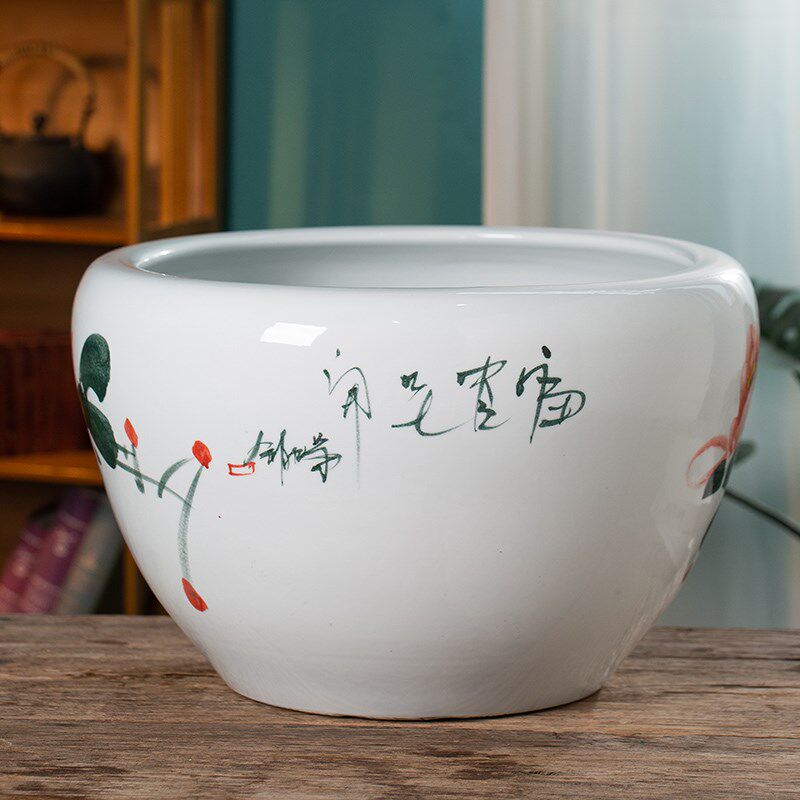 景德镇手绘陶瓷荷花睡莲碗莲缸养金鱼缸盆阳台客厅庭院养乌龟鱼缸