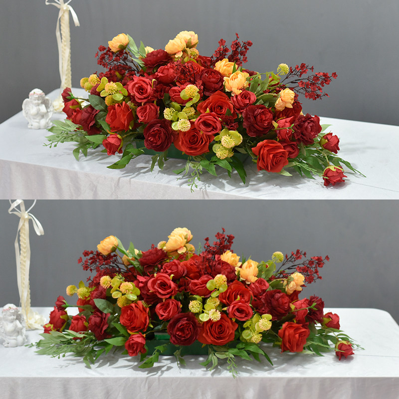 会议室会议桌长桌花假花餐厅宴会长餐桌桌面摆花装饰花艺迎宾台花