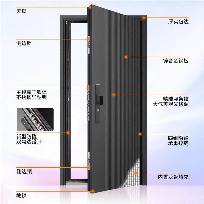 甲级防盗门进户门家用室外内开安全轻奢子母加高单门智能锁入户门