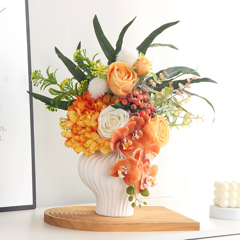 高级感仿真花绣球假花摆设客厅餐桌绢花橘色花束干花花艺插花摆件