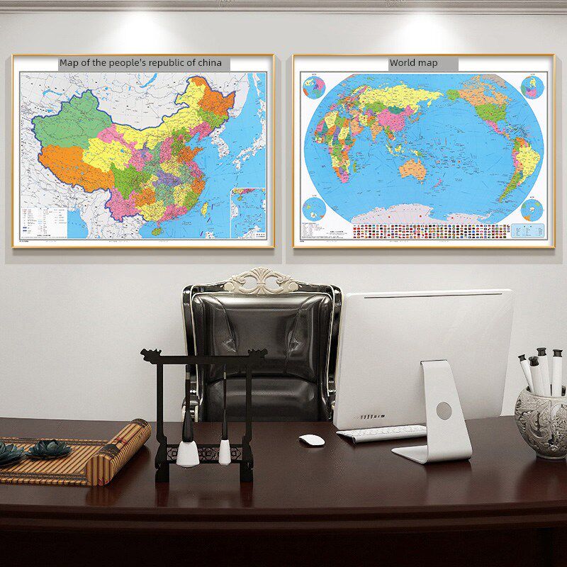 中国世界地图挂图带框2024新版办公室墙壁书房装饰画定制省图
