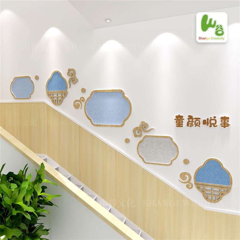 幼儿园楼梯间环创走廊墙面装饰布置 中式国风文化墙 成品展示板