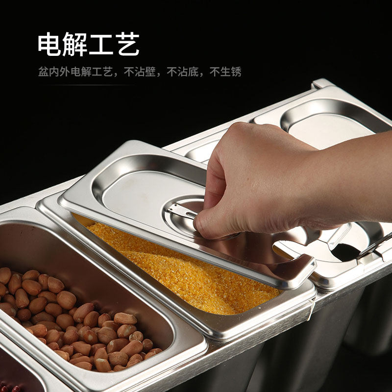 不锈钢份数盆架冰粉盆长方形配料盒奶茶店物料果酱调味盒架子商用