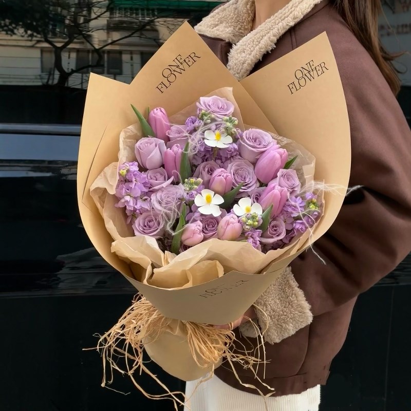 杭州鲜花速递同城海洋之歌紫玫瑰花混搭花束爱人生日订花店送上门