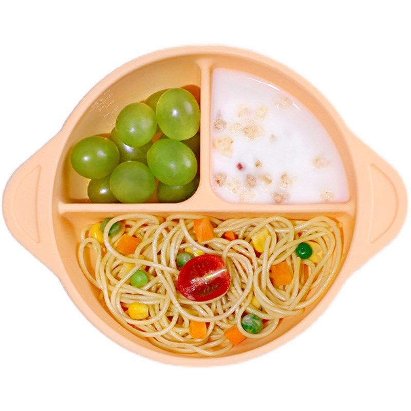 宝宝吸盘分格辅食餐碗 婴儿童餐具 硅胶碗喝汤吸管防尘盖吃饭碗