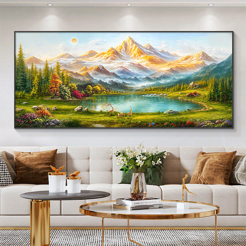 聚宝盆山水画靠山图客厅沙发背景墙装饰画2025新款挂画轻奢高级感