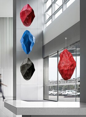 创意悬浮吊挂仿真石头装饰空中造景展厅画廊酒店室内装修吊顶饰品