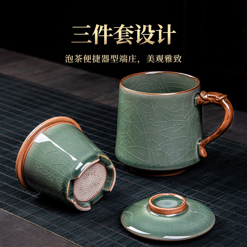 哥窑茶杯茶水分离泡茶陶瓷个人专用办公室喝茶杯单杯高端功夫茶具