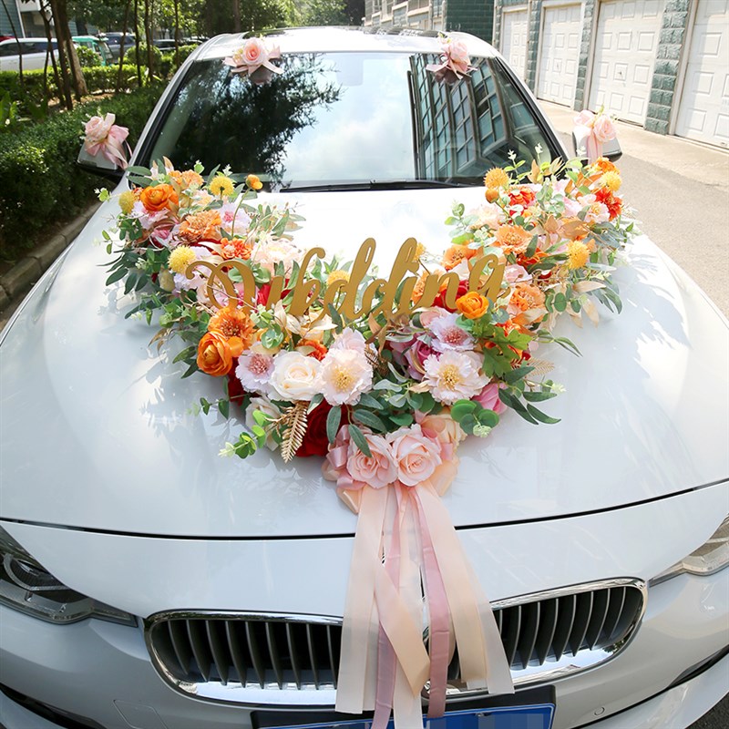 网红婚车花拉花迎亲车队花婚车装饰仿真结婚车花车头花主婚车v型