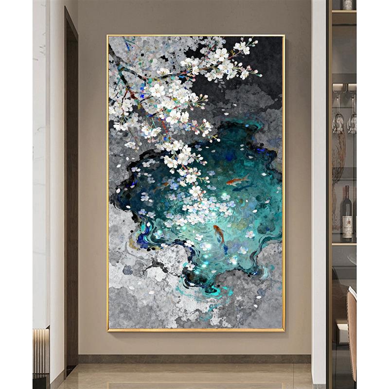 古风高颜值DIY树脂方钻满钻钻石画贴钻砖石绣秋水梨花鲤鱼玄关图片
