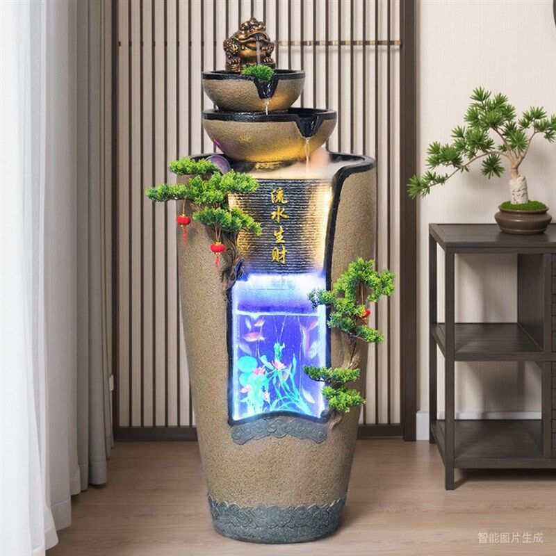 新中式金蟾鱼缸流水摆件循环水客厅茶室店铺招财风水轮装饰乔迁礼