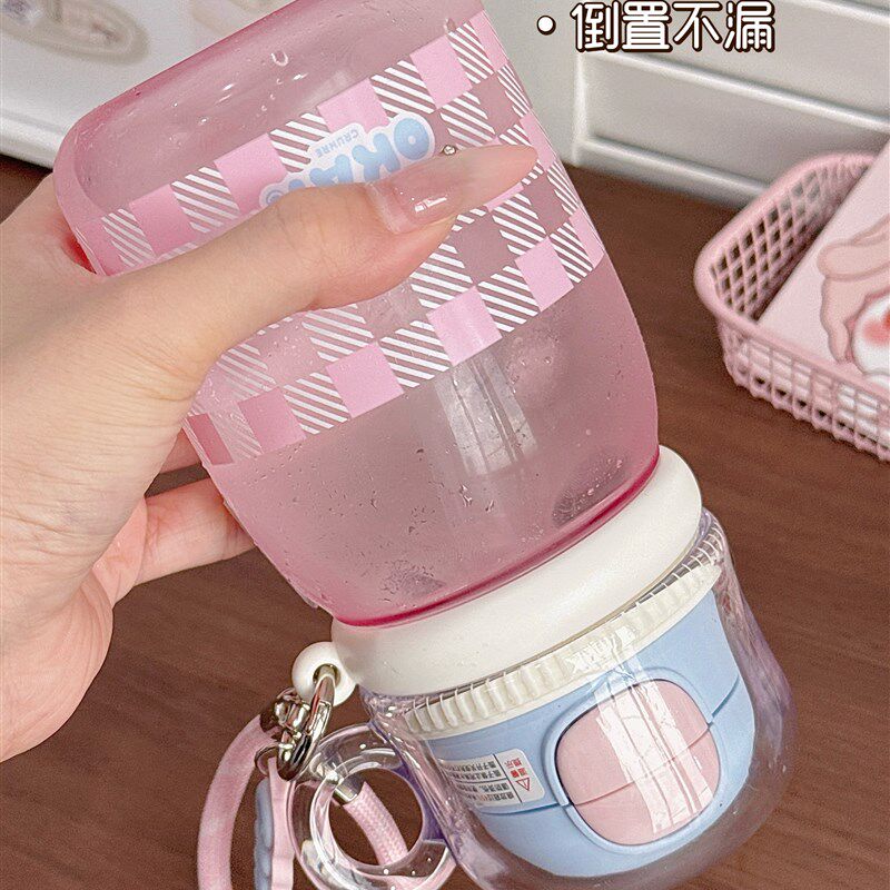 简约双饮吸管杯子女夏学生食品级耐高温水杯大容量耐摔运动塑料杯
