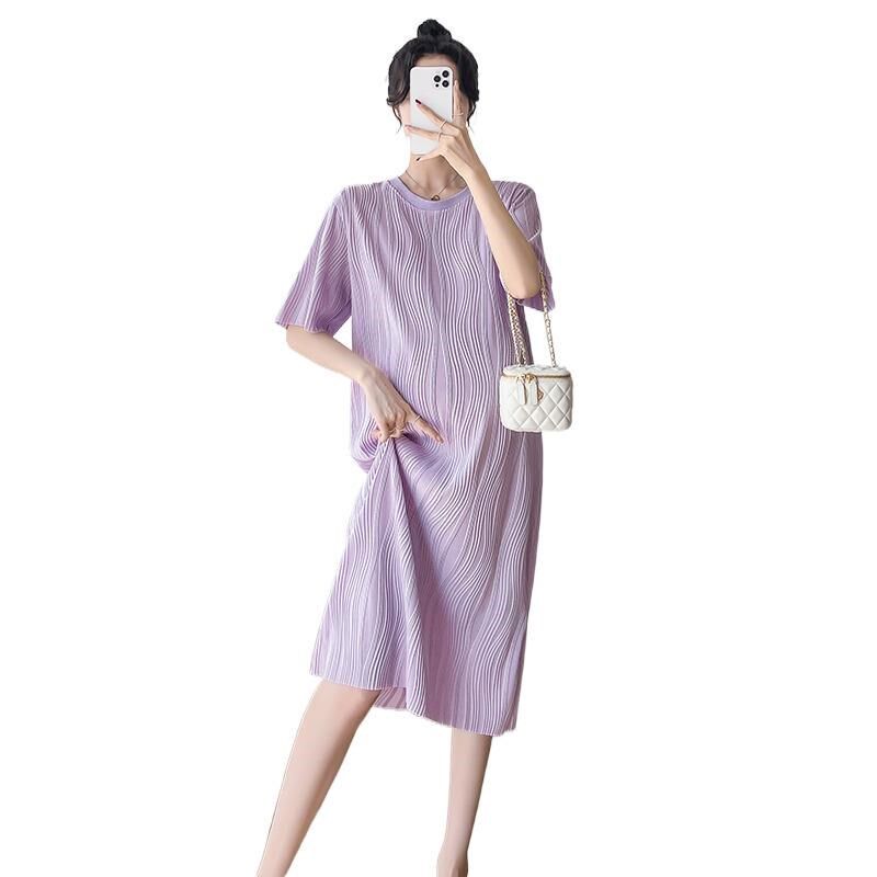 孕妇夏装连衣裙2025新款真丝三宅女t恤裙夏季时尚宽松冰丝孕妇裙