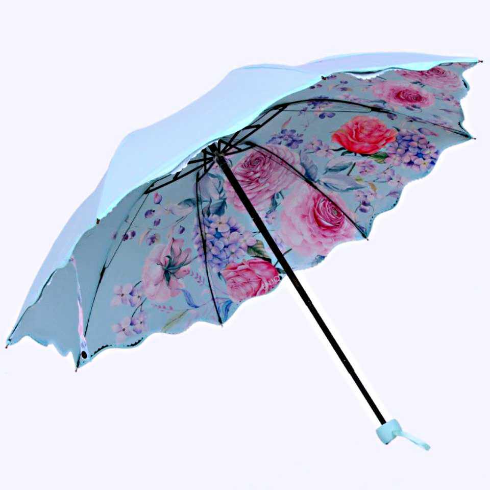 伞晴雨两用抗UV黑胶防晒内外花色三折双层遮阳伞韩版遮阳伞女