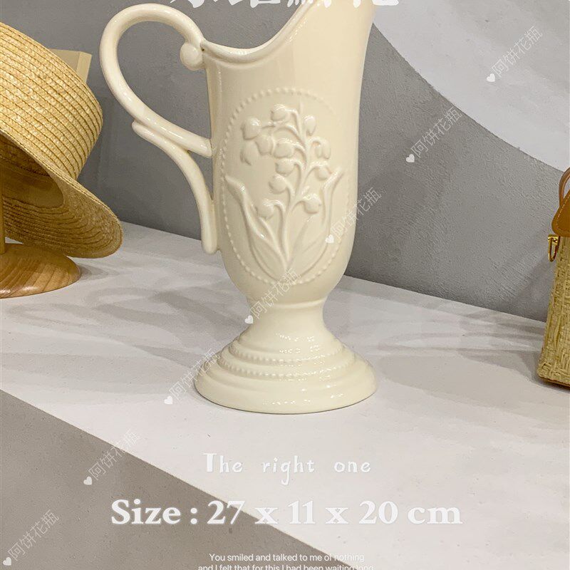 陶瓷花瓶27cm高温瓷器可水养花卉鲜花康乃馨中古法式高档家居饰品