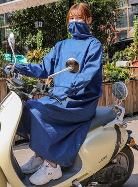 电瓶车电动车摩托骑行牛仔防晒衣女长款骑车遮阳衣外套防风服披肩
