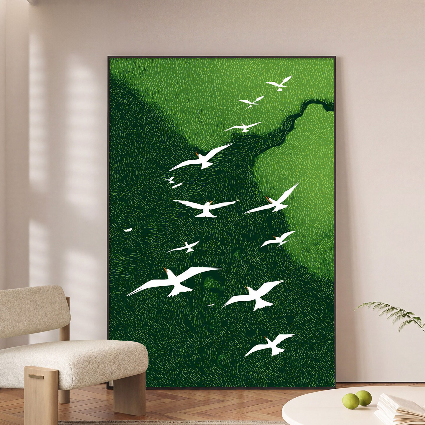 欢乐牧场客厅装饰画绿色抽象沙发背景墙挂画简约动物书房玄关壁画